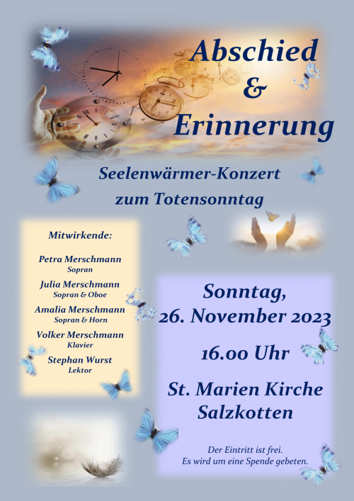 „Abschied und Erinnerungen - Ein Seelenwärmer-Konzert zum Totensonntag“