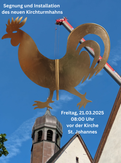Kirchturmhahn wird geweiht und installiert