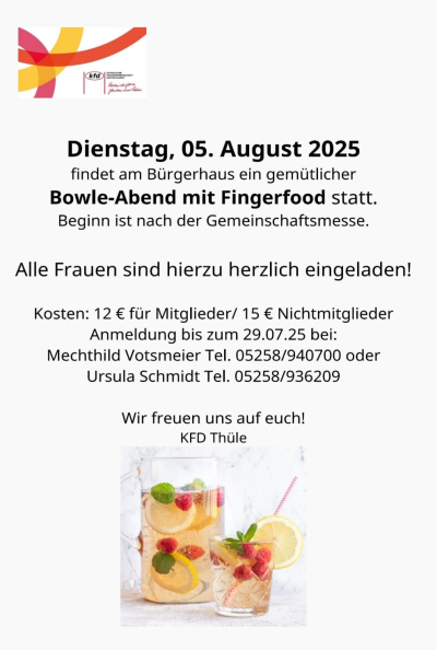 Bowle-Abend mit Fingerfood bei der kfd Thüle